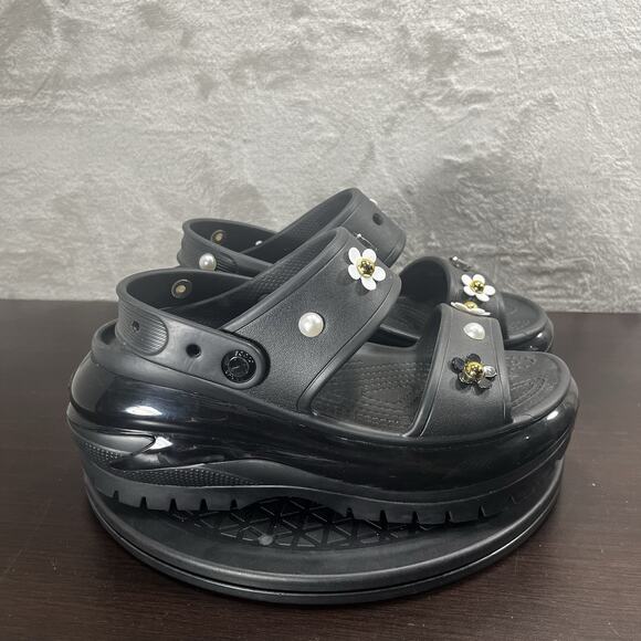 Crocs Womens Size 8 Classic Mega Crush Platform Black Slip On Comfort Sandals - Picture 1 of 10